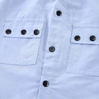 Деца малко дете бебе униза пролет лято солиден памучен оребрен бутон с къс ръкав тениска къси панталони дрехи дрехи синьо 110