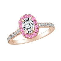 0. Карат бял натурален диамант и симулиран годежен пръстен на турмалин в 14K твърд розов златен пръстен Размер-6.5