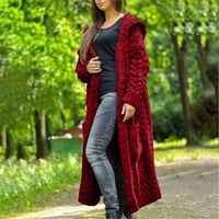 Caicj дълги жилетки за жени с дълъг ръкав на жените отворени предни плетени пуловерни жилетки извит подгъв с джобове червено, s