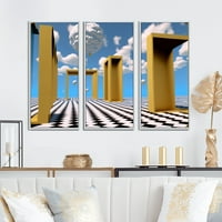 Art DesignArt Сюрреалистичен пейзаж на златни врати до безкрайност Модерна абстрактна рамка на платно с стена арт печат - панели бели - в. Широк x