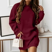 Рокля за женски клирънс небрежна джобна джобна пуловер с качулка суичър солидна рокля