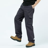B91XZ мъжки панталони Мъжки солиден цвят Лято ежедневни всички панталони Модни тъкани дълги товарни панталони с джобове тъмно сиво, размер xxl