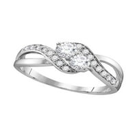 Солидна 10k бяло злато кръг диамант 2-камъни сърца заедно с булчински сватбен годежен пръстен лента ct. - Размер 8