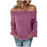 Детесбула пуловери за жени Разчистване Модни жени Солидни дълги ръкав Пулув Едно рамо небрежни върхове на пуловер