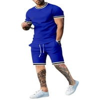 Haite Men Тениска+къси панталони тоалет екипаж Топс на шията Тоалети Два анцуг комплект на открито джогинг комплекти спорт късо ръкав кралско синьо l