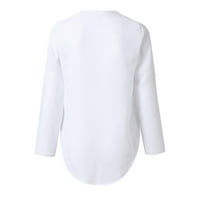 Ersazi Womens Tops пада женски моден масивен цвят с цип с цип V-образно деколте небрежно свободен връх на клирънс бели работни блузи за жени 2xl