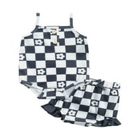 Бебе бебе момиче летни дрехи комплект за шахматна борба карирана флорална щампа без ръкави за без ръкави+облекло за къси панталони