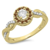 Колекция DazzlingRock 0. Карат 14K Кръгло шампанско и бял диамантен хало за годежен пръстен CT, жълто злато, размер 10