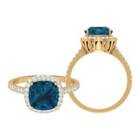 CT London Blue Topaz Vintage Ring с диамантен акцент, възглавница отряза Лондон Син Топаз Пръстен за корона за жени, 14K жълто злато, US 12.50