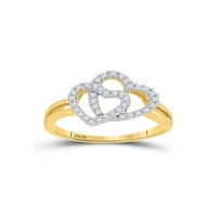 14kt жълто злато дамски кръгъл диамант двойно сърце пръстен cttw