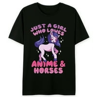 Просто момиче, което обича аниме коне мъже и жени тениски небрежни къси ръкави с кръгли върхове на врата тениски