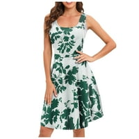 Летни рокли Женските летни модни ежедневни растения отпечатайте о-шиещи шевове без ръкави плаж жилетка а-линия рокля