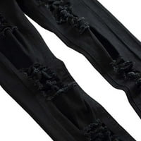 Ежедневни ежедневни памучни памук направо разкъсани дупки дънки панталони разкъсани черни размери 32