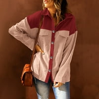 Женски бутон надолу яке с риза плетка с дълъг ръкав палто от палто розово л