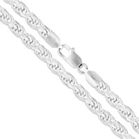 Стерлинг сребърен диамантен въжета верига твърда колие Италия 26 Бижута женска унисекс