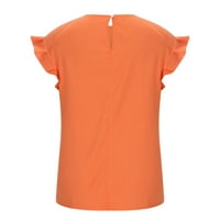 Дамски летни върхове Небрежни къси ръкав кръгла врата пуловер тениски модерни изрязани блуза свободни годни за основни туники тениски риза оранжево s