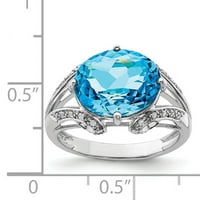 Стерлинг сребърен родий овално синьо топаз и диамантен пръстен размер 7