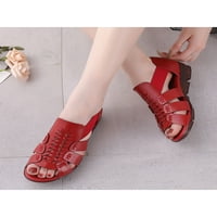 Дамски ежедневни обувки лято плосък сандален фиш върху сандали ръчни шевове плоски обувки жени еластична каишка мека червено 8,5