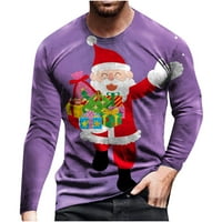 Clearance Мъжки коледни суичъри Редовно прилепване на тениска пуловер Xmas Santa Print O-O-Neck Comfort Tee Kish