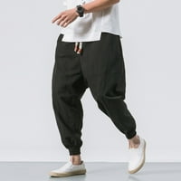 Мъже ежедневни спортни панталони мъже памучно бельо твърдо еластична талия за ежедневни панталони с теглене на панталони от средна талия с джобове
