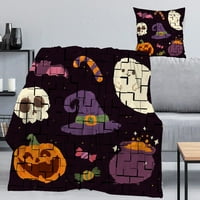 Хелоуин декоративно одеяло с калъф за възглавница, одеяло за тиква за Хелоуин от тиква за естетика за спалня, стая, общежитие деко,190,40x58 ''