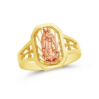 14k две тонизирани златни дева Мария от Гуадалупе Богородица религиозен пръстен с размер 9