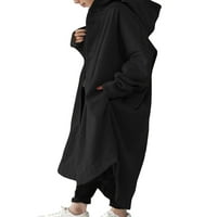 Frontwalk Women Long Maxi Cardigan Trench Coat Button Down Loose Overcoats Качулка Зимно топло яке Черно 4XL