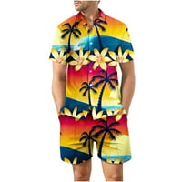 Комплекти за хавайска риза на Fatuov 3D цифров печат с къс ръкав бутон надолу ежедневен ръкав лятна плажна ваканция комплект оранжев S-5XL