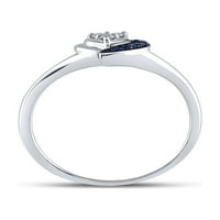 Стерлинг сребърни жени кръгли син цвят подобрен диамант малък прост сърдечен пръстен cttw