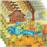 Есенно черно-бяло проверка на тиквени автомобили Плакати на комплект от 4, есенна Деня на декора на благодарността, постелка за маса, неплъзгащо се и миещо се ленено