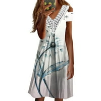 Дамска дантела с къси ръкави имитация на памучен печат рокля