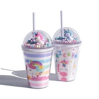Happyline чаши за еднорог със слама Kids Party Cup Travel Tumblers Ice Coffee Cups за многократна употреба Пластмасова бутилка вода за вода Gfit Pink Unicorn, 380ml