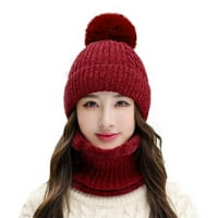 mnjin бейзболни шапки жени зима ветровита шапка ски езда по -топла коса с шапка регулируема капачка и шалче кокошка топла яка комплект на открито костюм за зимно червено
