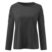 Apepal дълъг ръкав издълбана риза дантела студено рамо пуловер екипаж на шията свободни блузи за жени тъмно сиво l