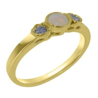 Британски направени 10K жълто злато естествено Opal & Tanzanite Womens Anniversary Ring - Опции за размер - размер 5