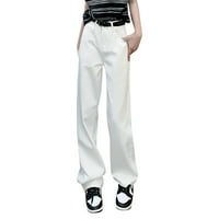 Бели дънки с висока талия с талия с тънки тънки прости и изискани дизайнерски дънки за жени дънки за жени модерни