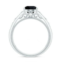Black Spinel Slitaire Band Ring с диамант за жени, реколта в стил келтска лента, Sterling Silver, US 9.50