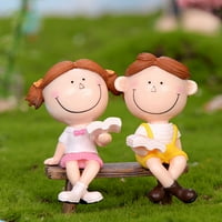 Farfi сладко момиче момче двойка седне пейка фигурка Направи си миниатюрен пейзаж декорация