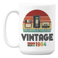 Vintage Est. подвиг. Касетна лента и дискетна керамична халба за кафе и чай