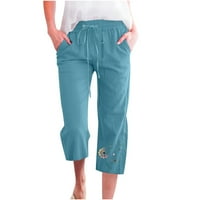 ylioge удобни прави панталони за жени ежедневно носят летни флорални панталони джобове спално бельо с висока талия спокойно прилепване на каприс панталони
