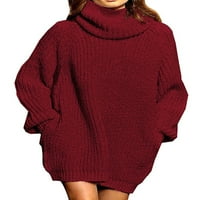 Дамски бомтуи уютни джъмперни върхове с висока шия на свобода плетени пуловери шикозни трикотажни изделия с дълъг ръкав сив xl