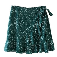 Hanas Fashion Socks Fashion Women Небрежни щампа Ruffles A-Line Плитна превръзка Кратка пола Зелена XL