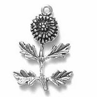 Стерлинг сребро 8 гривна за очарование с прикрепено 3D цветя на глухарче и стъбло с листа чар