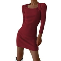 Wiuurty летни рокли за женски дълъг ръкав тънка квадратна врата плетена пуловерна рокля