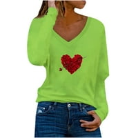 Ризи за тренировка с дълъг ръкав за жени етнически върхове v Врат с дълъг ръкав за печат за шевове любов пуловер