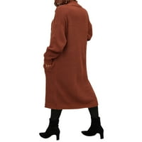 Женски плетен жилетка с дълъг ръкав моден солиден цвят свободен дълъг стил палто с джобове