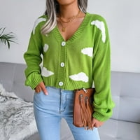 Haxmnou жени V-образно деколте с дълъг ръкав свободен плетен пуловер пуловер джъмпер върхове зелено l