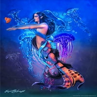 Урок по плуване от Renee Biertempfel Mermaid Fantasy Art Art Wall Decor Art Print Poster 12x18