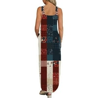Лятна рокля жени патриотични американски флаг Макси рокли без ръкави дълги слънчеви разтвори комфорт рокли за резервоари S, M, L, XL, XXL