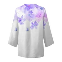 Риза с дълъг ръкав на Apepal от жени с флорален печат Суитчър Суичър Небрежна облечена блуза плюс размери върхове лилаво l
